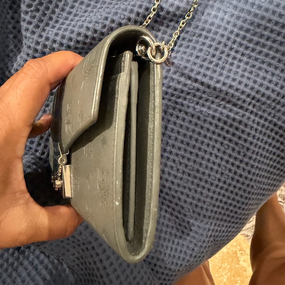 MCM Embossed Gray Leather Clutch - Picture 4 of 9